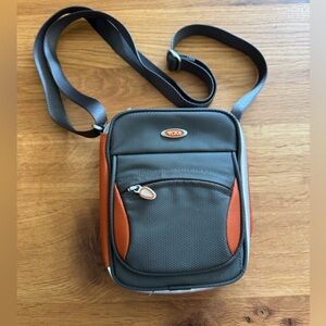 TUMI Race Crossbody Travel Bag Gray & Orange Nylon Compact Shoulder Bag